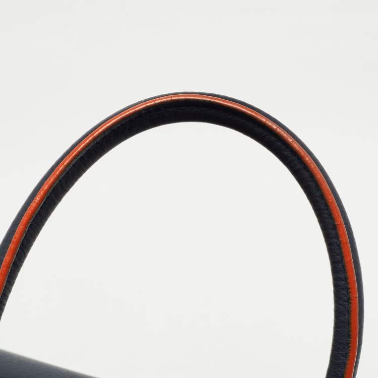 Pre Owned Celine Navy Blue/Orange Leather Medium Phantom Luggage Tote