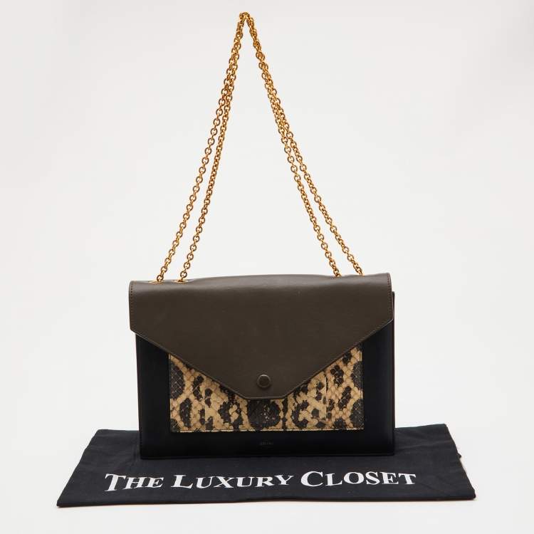 Pre Owned Celine Tri Color Leather and Python Pocket Envelope Shoulder Bag
