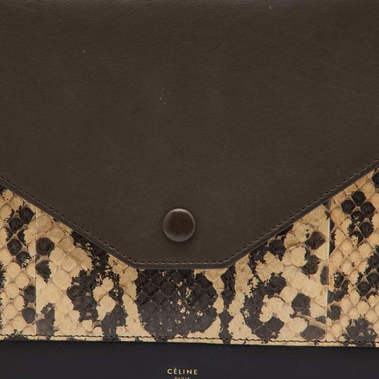 Pre Owned Celine Tri Color Leather and Python Pocket Envelope Shoulder Bag