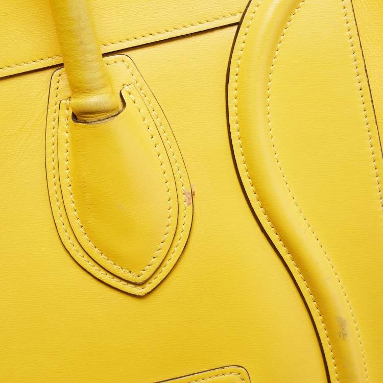 Pre Owned Celine Yellow Leather Mini Luggage Tote