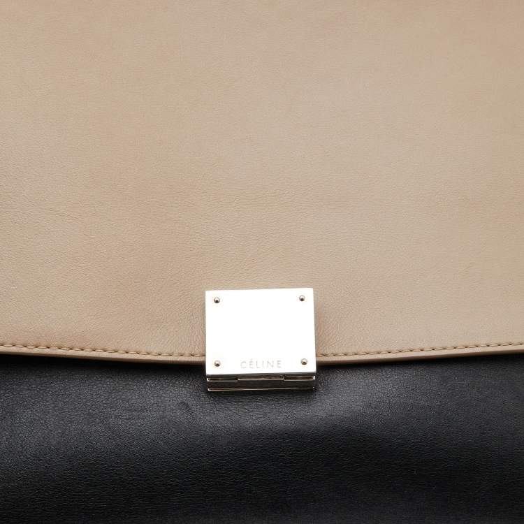 Pre Owned Celine Tri Color Leather and Suede Medium Trapeze Top Handle Bag