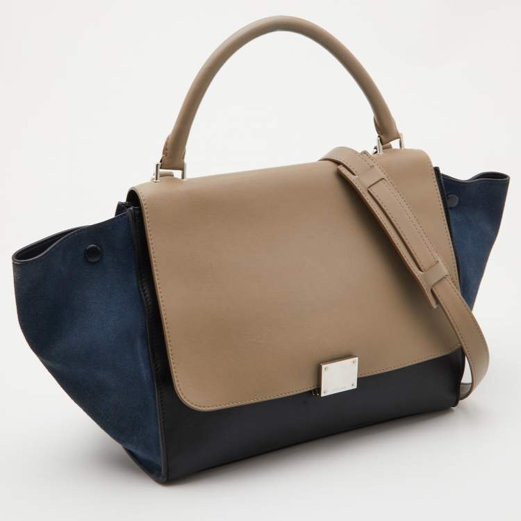 Pre Owned Celine Tri Color Leather and Suede Medium Trapeze Top Handle Bag