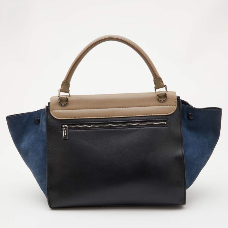 Pre Owned Celine Tri Color Leather and Suede Medium Trapeze Top Handle Bag