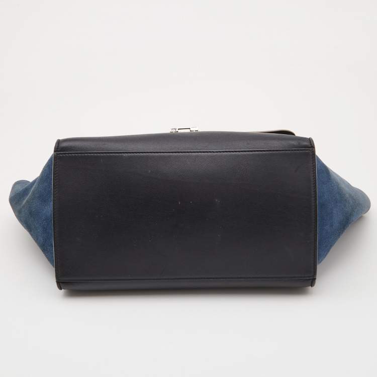 Pre Owned Celine Tri Color Leather and Suede Medium Trapeze Top Handle Bag