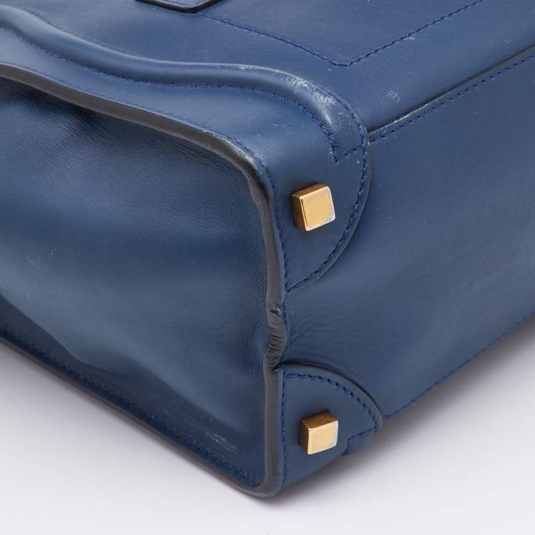 Pre Owned Celine Blue/Black Leather Micro Luggage Tote