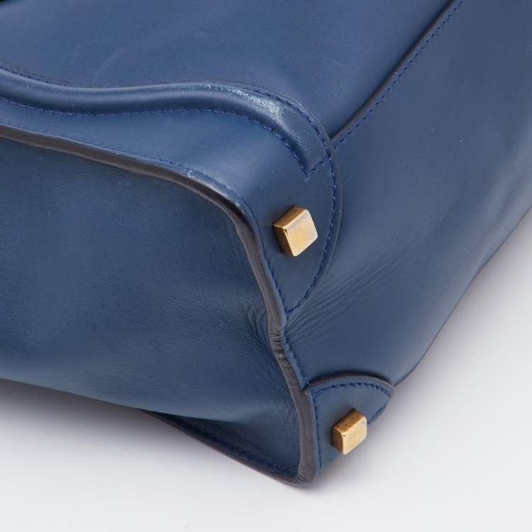Pre Owned Celine Blue/Black Leather Micro Luggage Tote