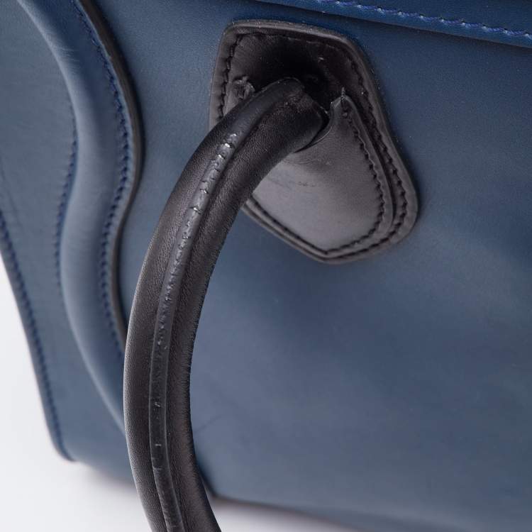 Pre Owned Celine Blue/Black Leather Micro Luggage Tote
