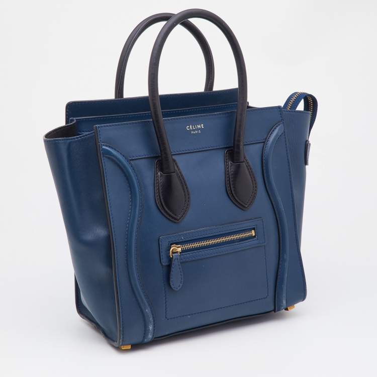 Pre Owned Celine Blue/Black Leather Micro Luggage Tote