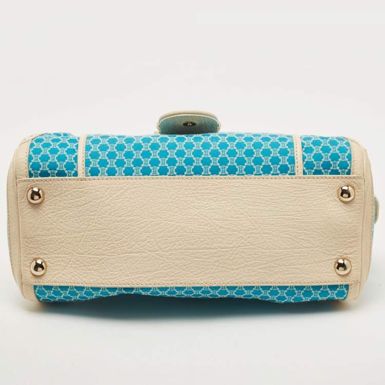 Pre Owned Celine Cream/Blue Macadam Canvas and Leather Dome Satchel