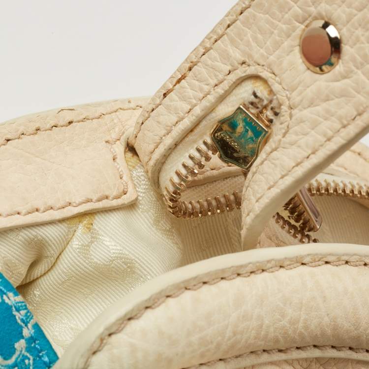 Pre Owned Celine Cream/Blue Macadam Canvas and Leather Dome Satchel