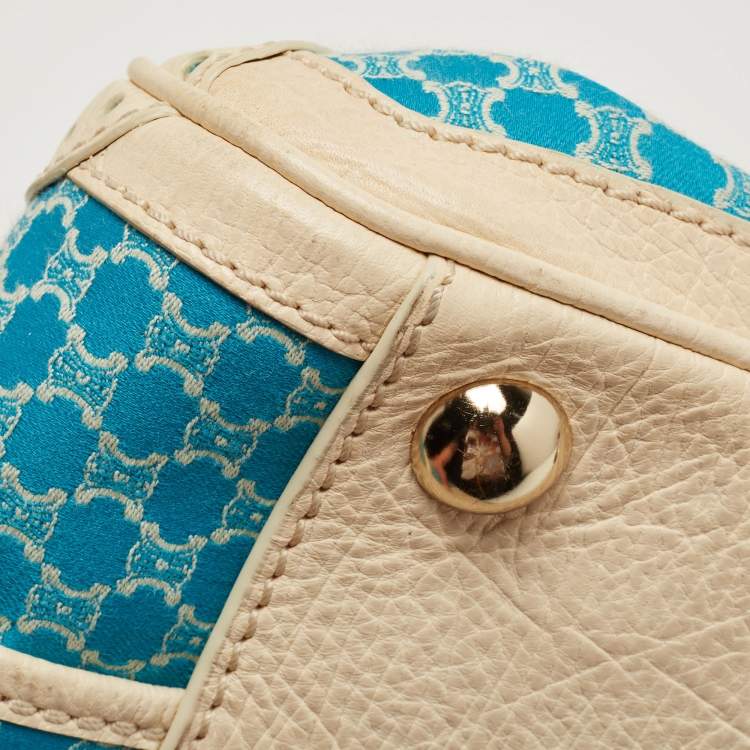 Pre Owned Celine Cream/Blue Macadam Canvas and Leather Dome Satchel