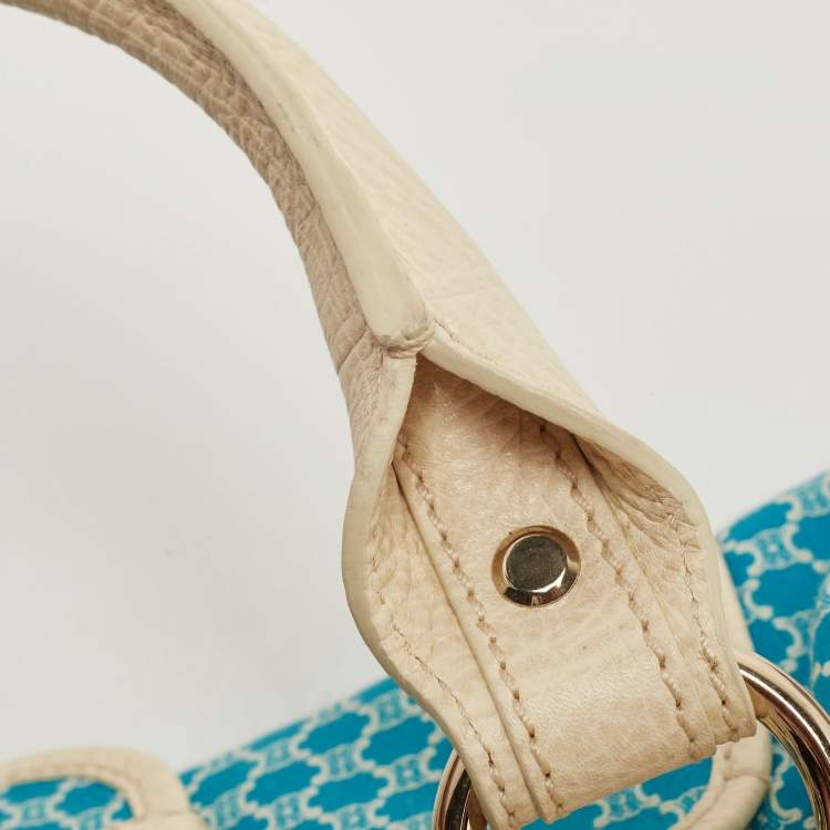 Pre Owned Celine Cream/Blue Macadam Canvas and Leather Dome Satchel