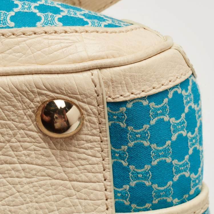 Pre Owned Celine Cream/Blue Macadam Canvas and Leather Dome Satchel