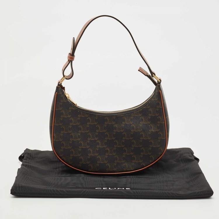 Pre Owned Celine Dark Brown Triomphe Coated Canvas and Leather Ava Hobo