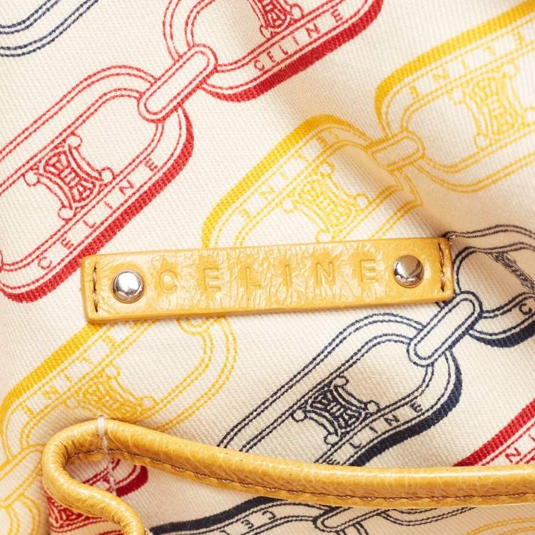 Pre Owned Celine Mustard Crinkled Glossy Leather Logo Satchel