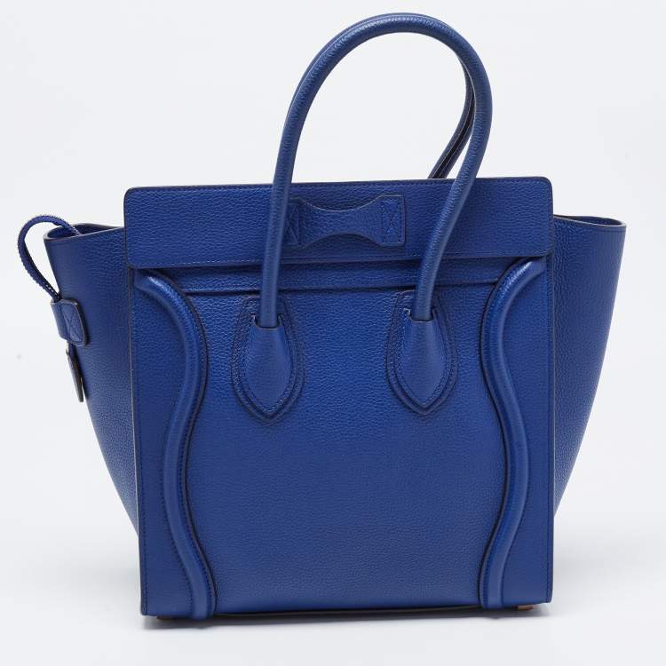 Pre Owned Celine Blue Leather Micro Luggage Tote