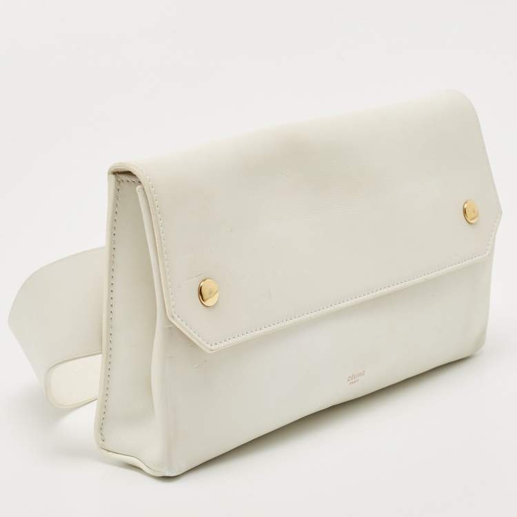 Pre Owned Celine White Leather Flap Bum Waist Bag