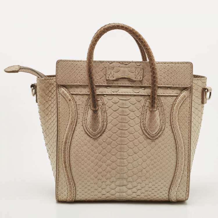 Pre Owned Celine Beige Python Nano Luggage Tote