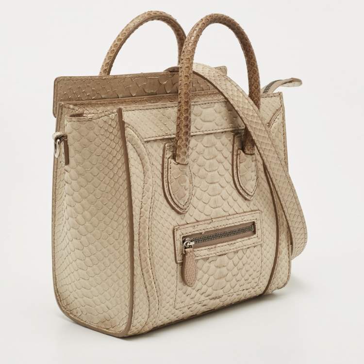 Pre Owned Celine Beige Python Nano Luggage Tote