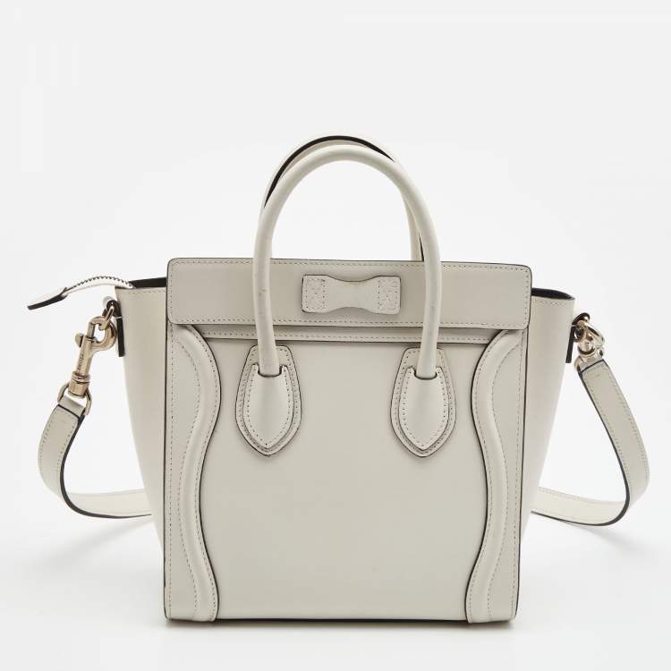 Pre Owned Celine Off Whit Leather Nano Luggage Tote