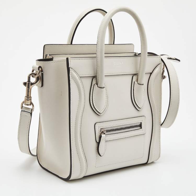 Pre Owned Celine Off Whit Leather Nano Luggage Tote