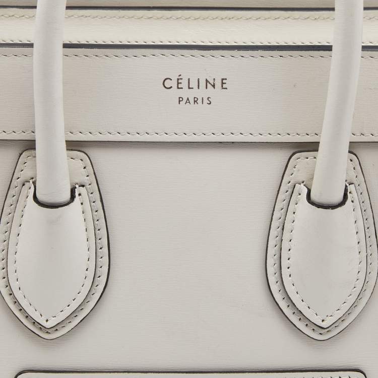 Pre Owned Celine Off Whit Leather Nano Luggage Tote