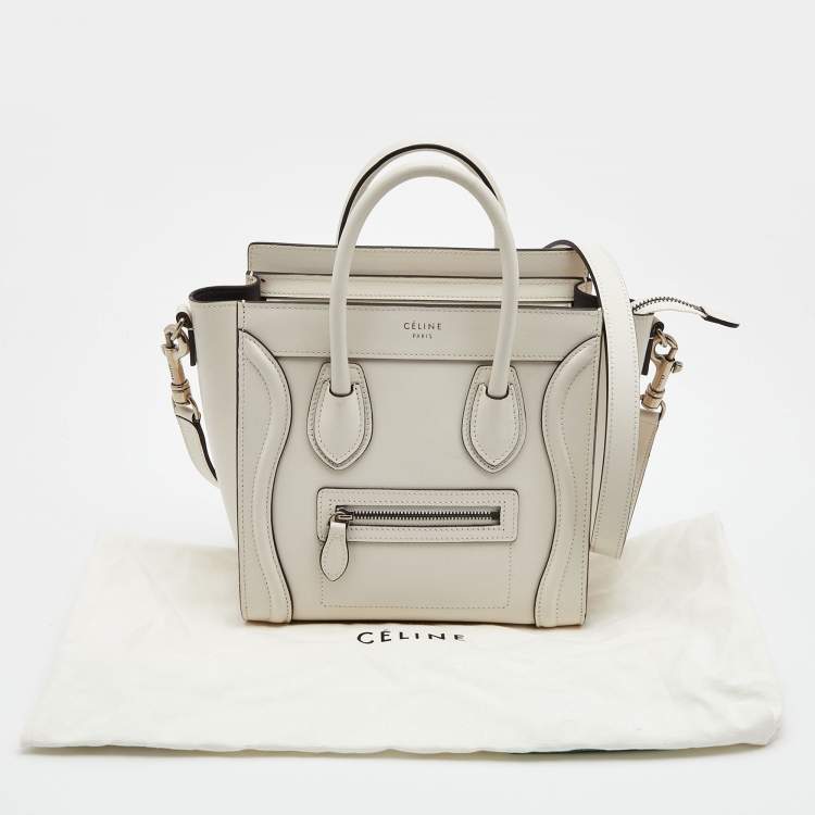 Pre Owned Celine Off Whit Leather Nano Luggage Tote