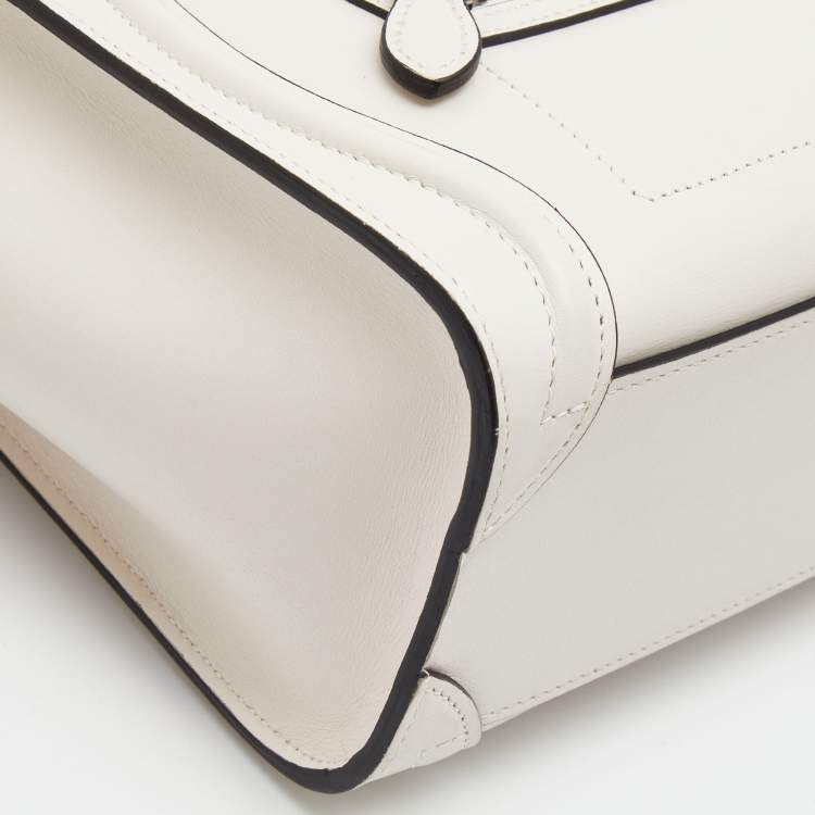 Pre Owned Celine Off Whit Leather Nano Luggage Tote