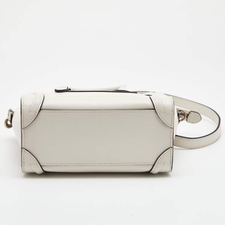 Pre Owned Celine Off Whit Leather Nano Luggage Tote