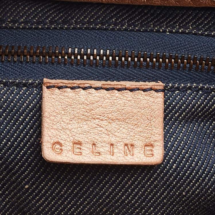 Pre Owned Celine Rose Gold/Blue Macadam Denim and Leather Buckle Flap Hobo