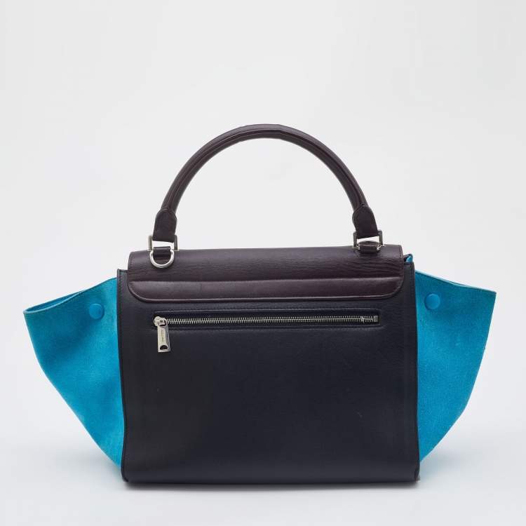 Pre Owned Celine Tri Color Leather and Suede Small Trapeze Top Handle Bag