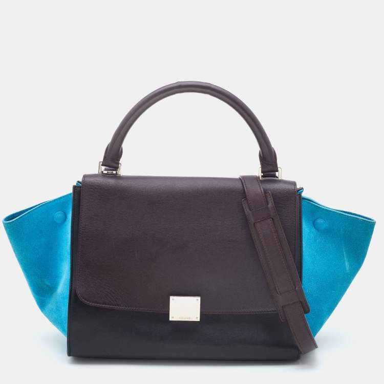 Pre Owned Celine Tri Color Leather and Suede Small Trapeze Top Handle Bag