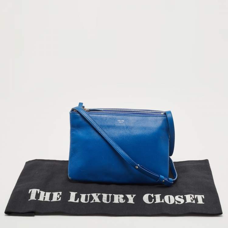 Pre Owned Celine Blue Leather Small Trio Crossbody Bag 