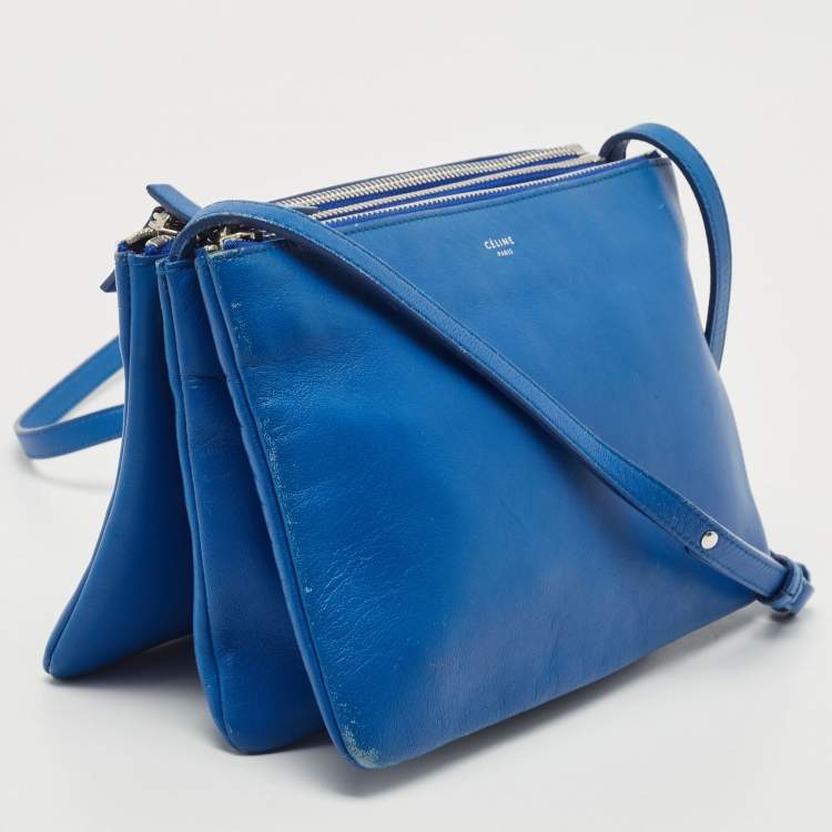 Pre Owned Celine Blue Leather Small Trio Crossbody Bag 