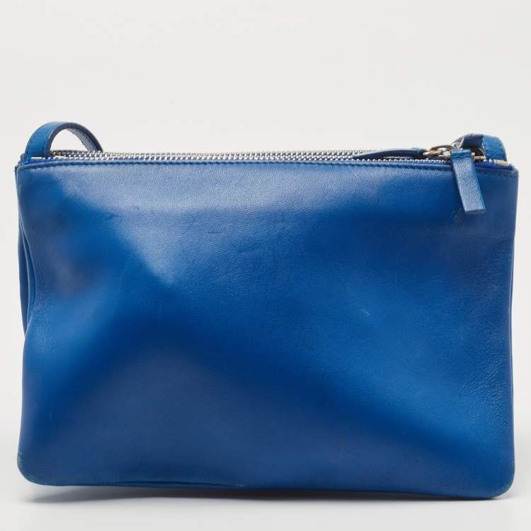 Pre Owned Celine Blue Leather Small Trio Crossbody Bag 