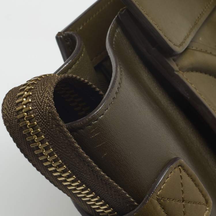 Pre Owned Celine Beige/Olive Green Leather Micro Luggage Tote