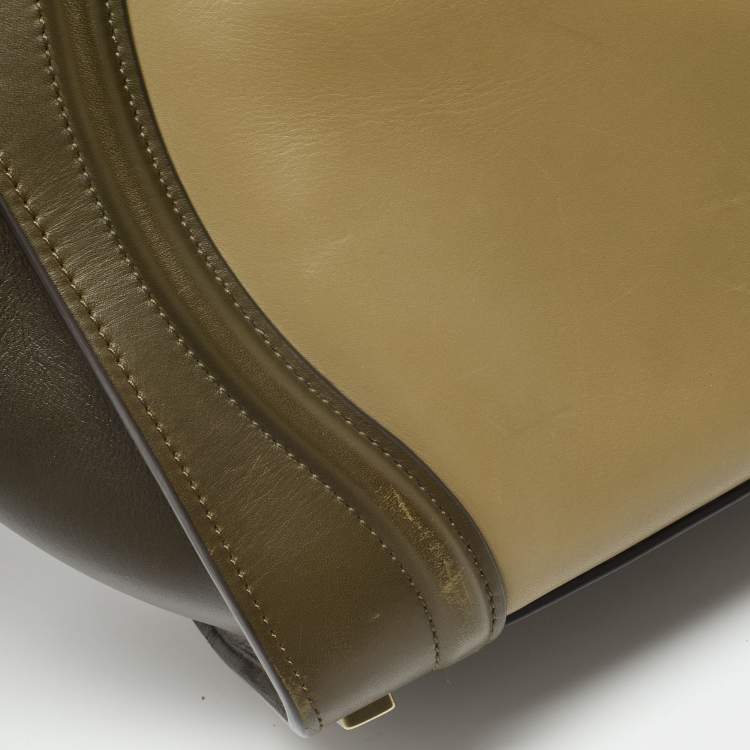 Pre Owned Celine Beige/Olive Green Leather Micro Luggage Tote