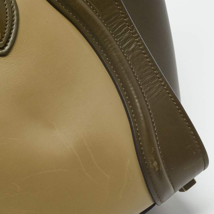 Pre Owned Celine Beige/Olive Green Leather Micro Luggage Tote