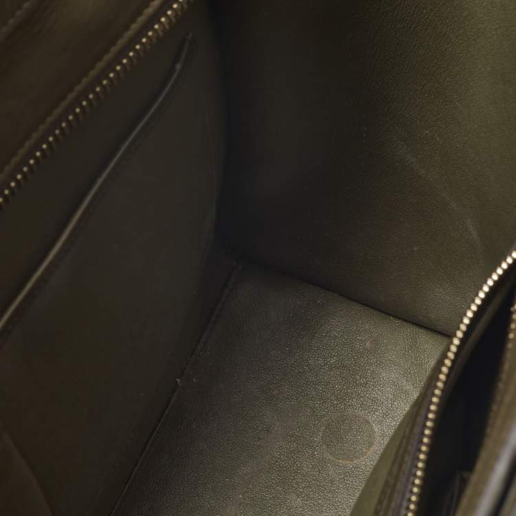 Pre Owned Celine Beige/Olive Green Leather Micro Luggage Tote