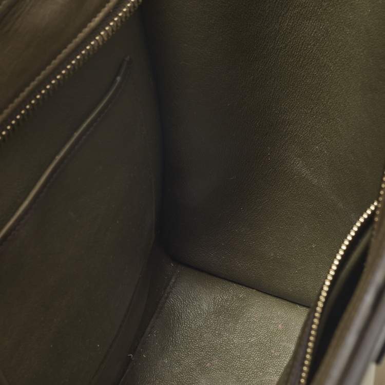 Pre Owned Celine Beige/Olive Green Leather Micro Luggage Tote