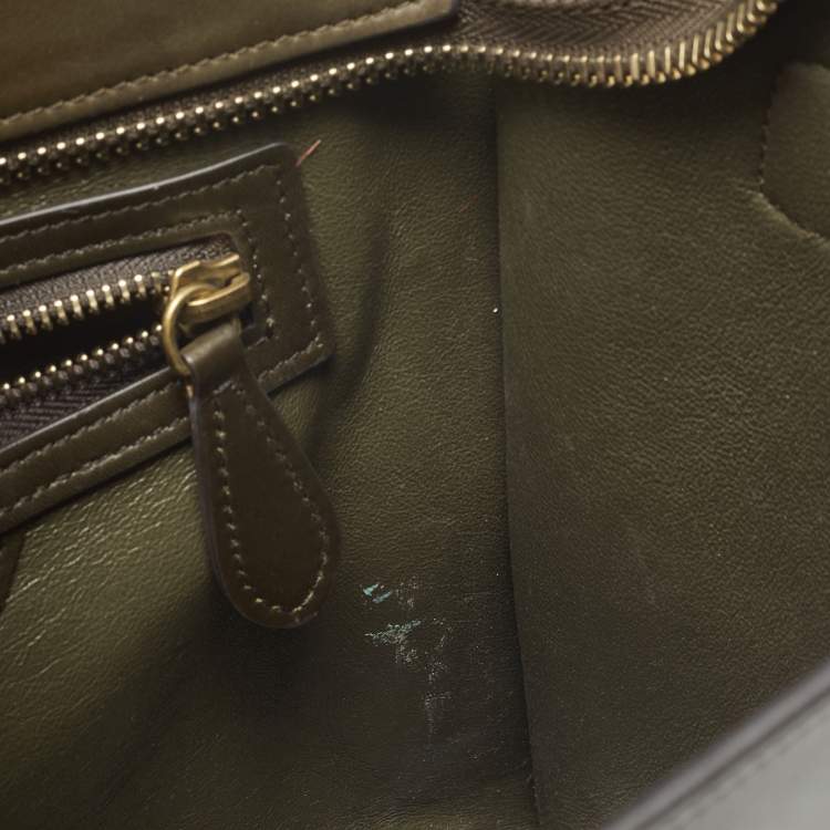 Pre Owned Celine Beige/Olive Green Leather Micro Luggage Tote