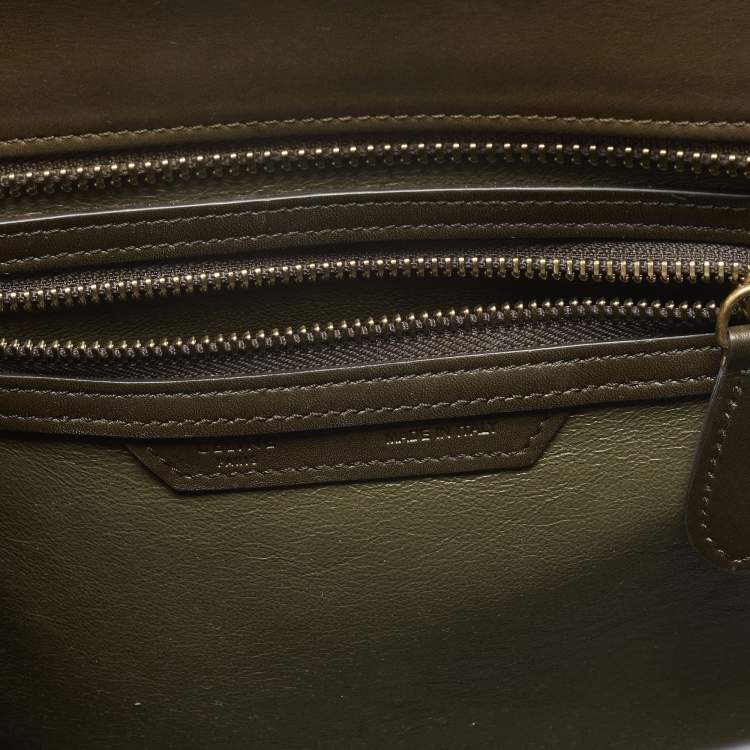 Pre Owned Celine Beige/Olive Green Leather Micro Luggage Tote