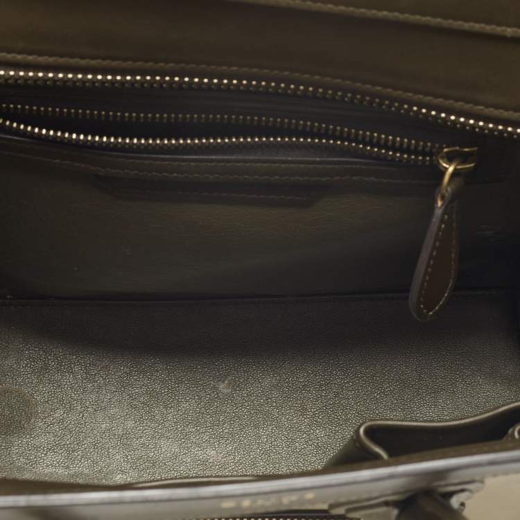Pre Owned Celine Beige/Olive Green Leather Micro Luggage Tote