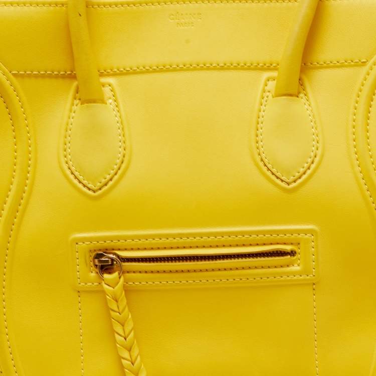 Pre Owned Celine Yellow Leather Medium Phantom Luggage Tote