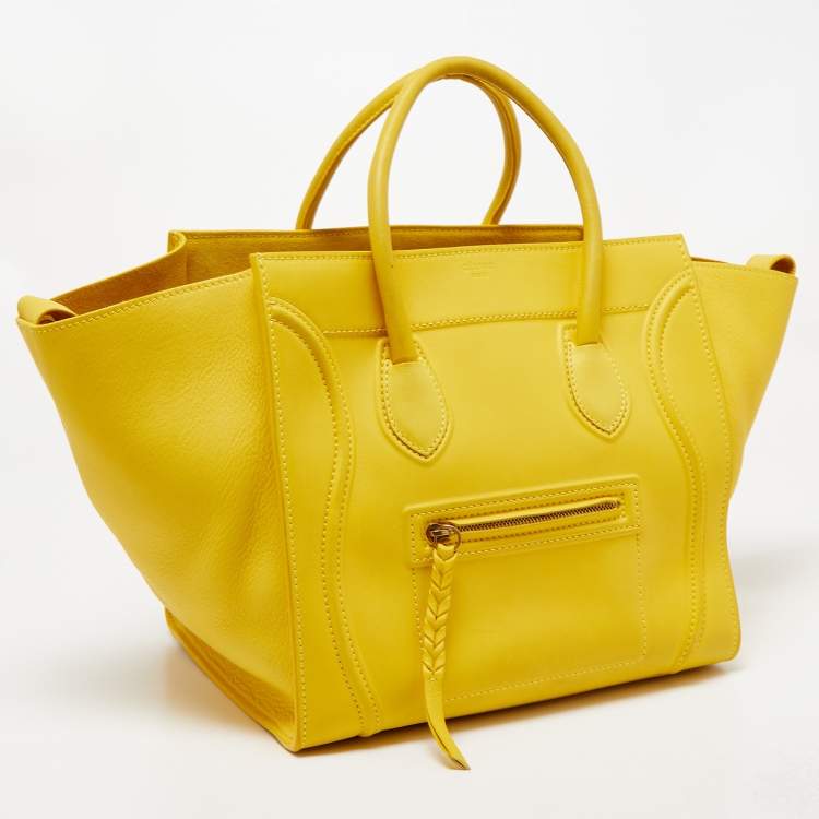 Pre Owned Celine Yellow Leather Medium Phantom Luggage Tote