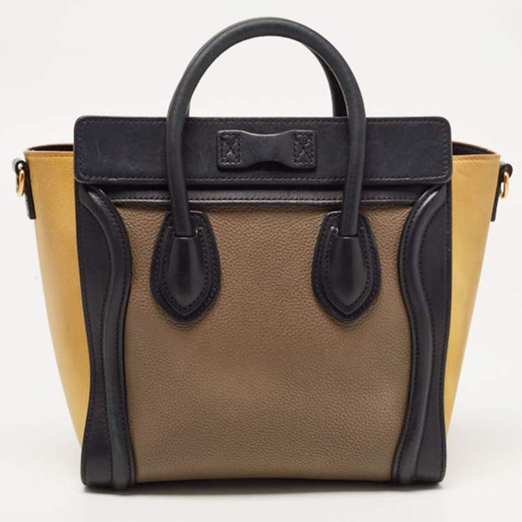 Pre Owned Céline Tri Color Leather and Nubuck Nano Luggage Tote