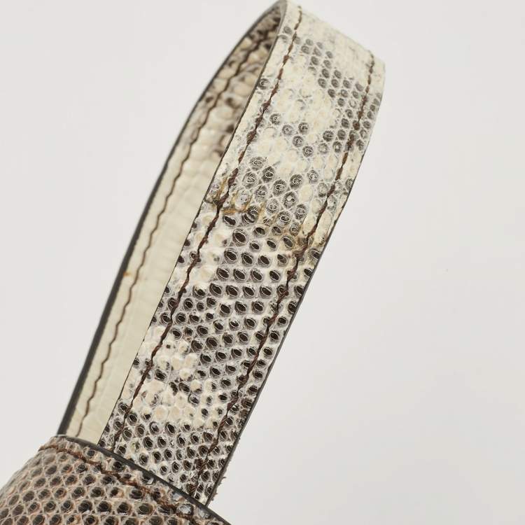 Pre Owned Celine Black/Cream Lizard Medium Classic Box Shoulder Bag