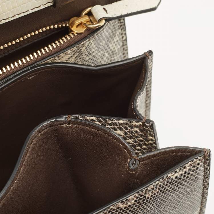 Pre Owned Celine Black/Cream Lizard Medium Classic Box Shoulder Bag