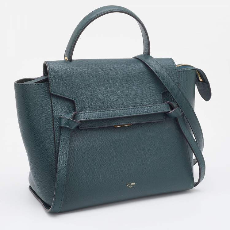 Pre Owned Celine Green Leather Micro Belt Top Handle Bag
