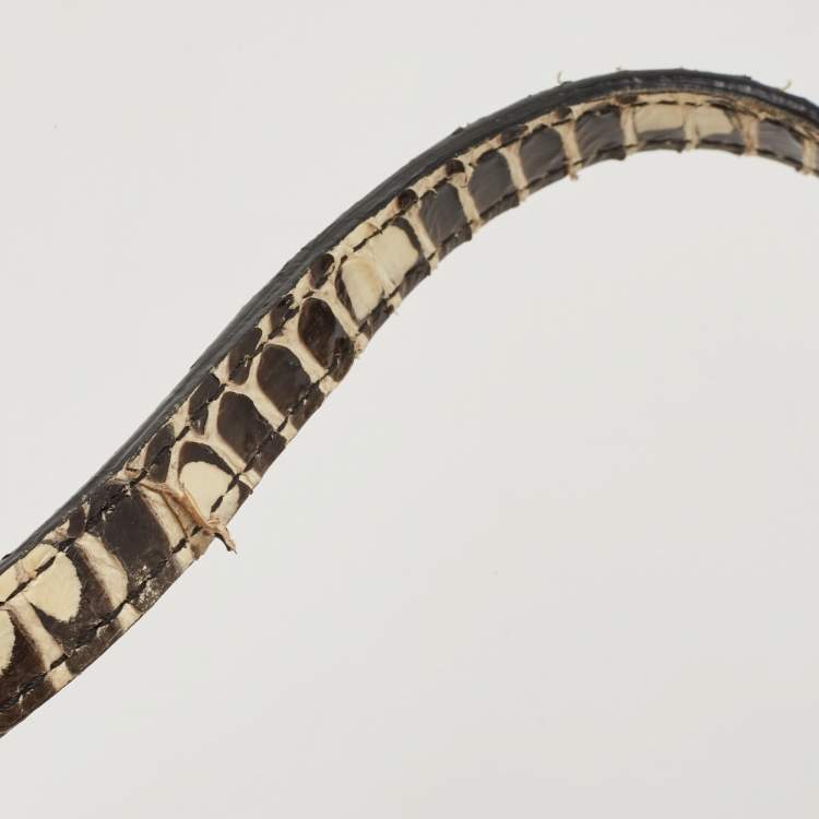 Pre Owned Celine Cream/Black Watersnake Small Trotteur Crossbody Bag